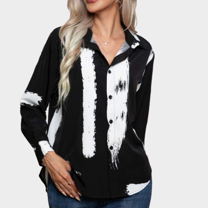 Pajama Shirt in Black Print with Long Sleeve