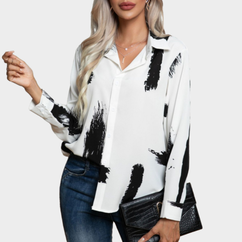 Vintage Blouse in White Print with Long Sleeve