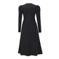 Women's Elegant Cable Knit Dress Crewneck Slim Fit Pullover with Belt Sweater Dress in Black