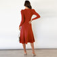 Women's Elegant Cable Knit Winter Dress Crewneck Slim Fit Pullover with Belt in Red