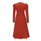 Women's Elegant Cable Knit Winter Dress Crewneck Slim Fit Pullover with Belt in Red