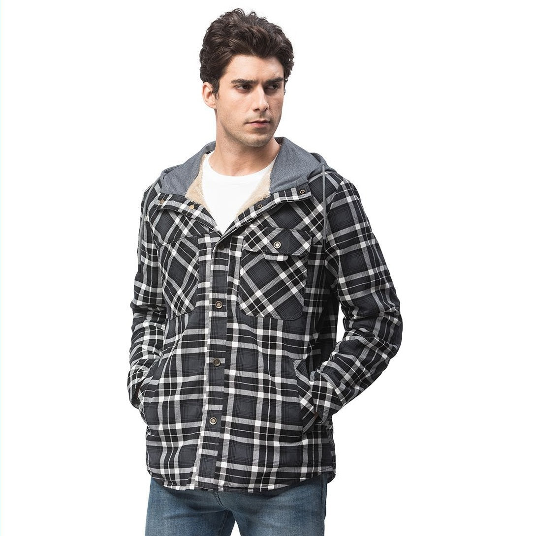 Men's Flannel Sherpa Lined Shirt Jackets Checkered with Hood
