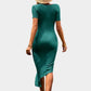 Wrap Cocktail Dress Short Sleeve Green Midi Dress