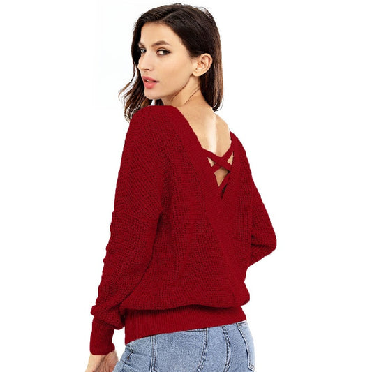 Knit Sweater Backless Sexy Red Sweater