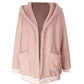 Zip Up Long Sherpa Jacket With Hood Fluffy Fleece in Pink