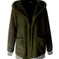 Zip Up Long Sherpa Jacket With Hood Fluffy Fleece in Green