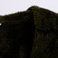 Zip Up Long Sherpa Jacket With Hood Fluffy Fleece in Green