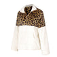 Quarter-Zip Sherpa Pullover Fuzzy Fleece Sweater in White X Leopard