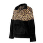 Quarter-Zip Fleece Sherpa Pullover Womens Contrast Color Animal Print