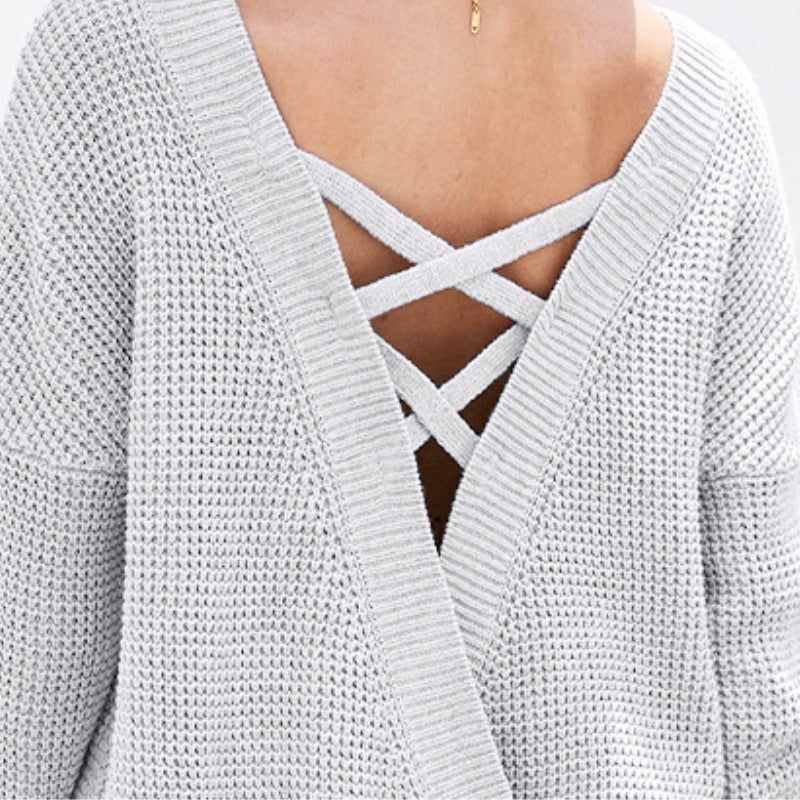 Knit Sweater Backless Sexy Gray Sweater