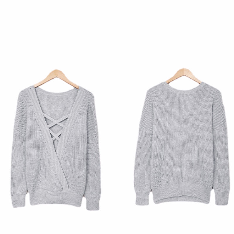Knit Sweater Backless Sexy Gray Sweater