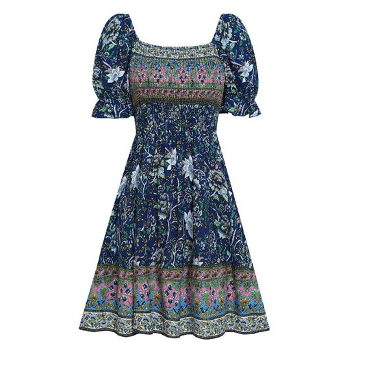 Boho Floral Dress in Navy Blue