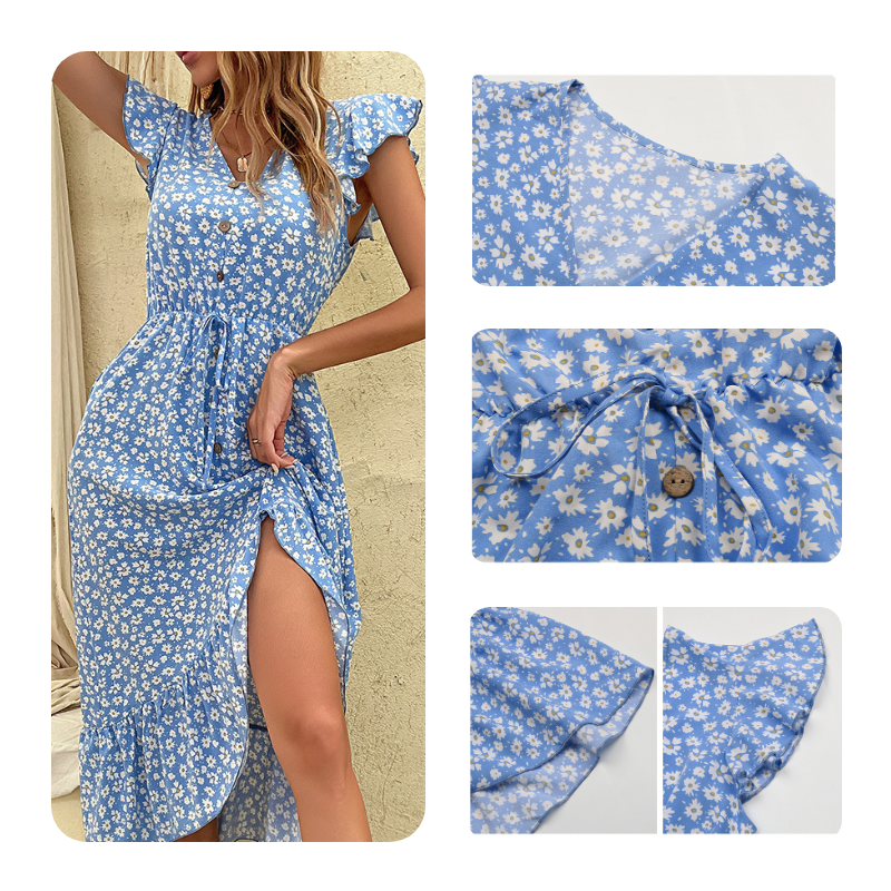 Long Blue Floral Dress