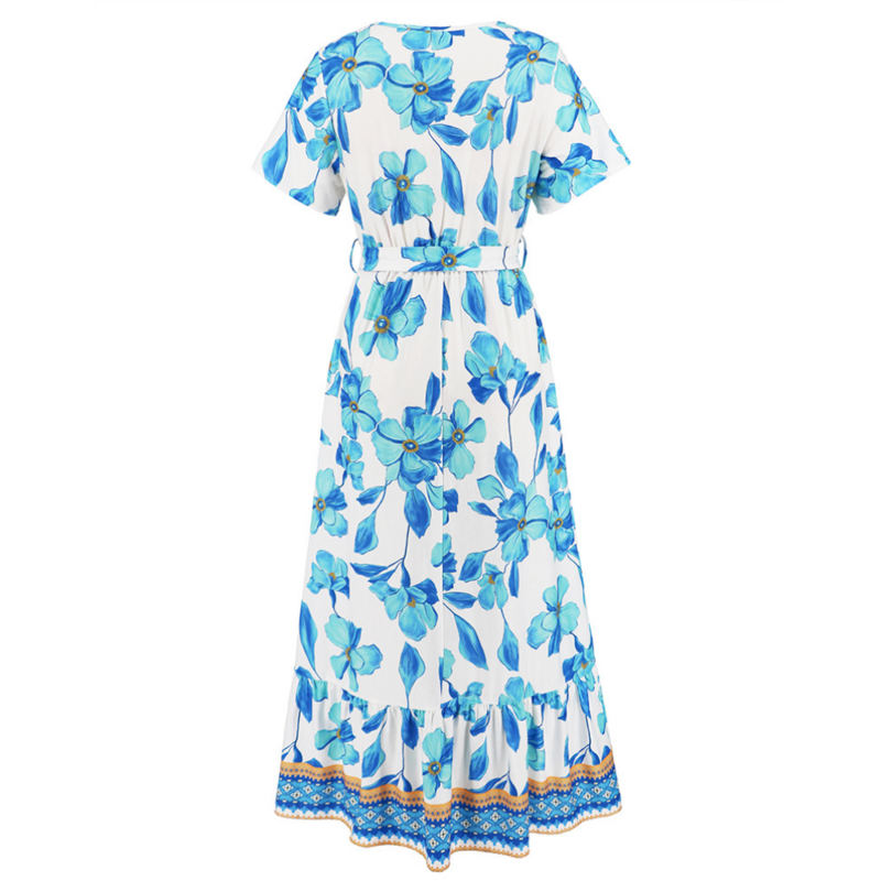 Blue Floral Dress Maxi with Floral Print