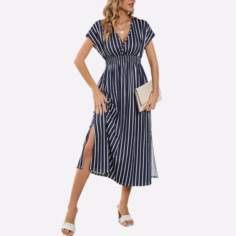 ouble Slit Maxi Dress | Stripe Print