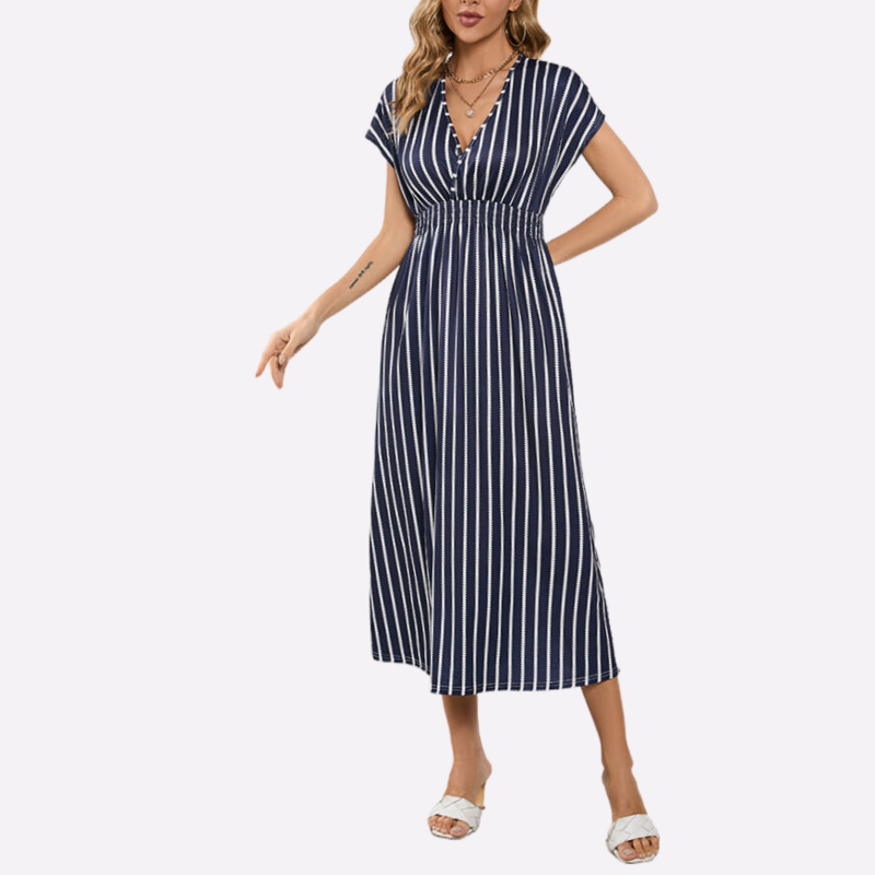 Double Slit Maxi Dress | Stripe Print