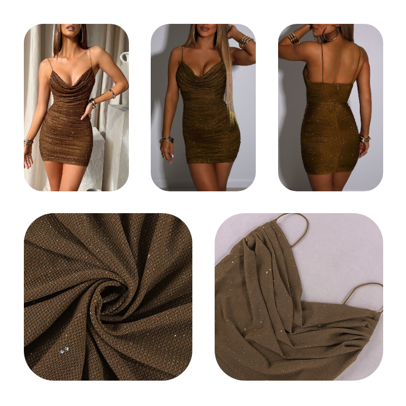 Mesh Ruched Bodycon Dress | Green Glitter Dress 