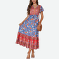 Women's Fit and Flare Dress | V neck Short Sleeves Maxi Dress