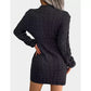 Cable Knit Mini Black Sweater Dress Crew Neck
