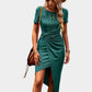 Wrap Cocktail Dress Short Sleeve Green Midi Dress