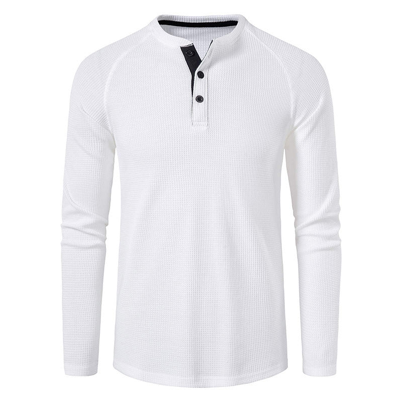 Men's Long Sleeve Henley T Shirts Waffle in White
