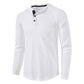 Men's Long Sleeve Henley T Shirts Waffle in White