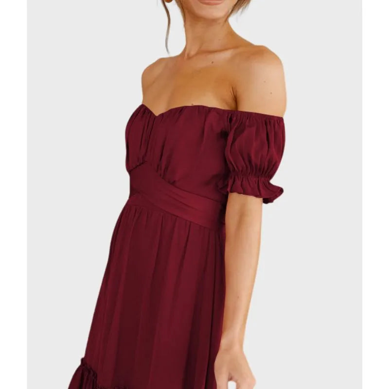 Off The Shoulder Dress Short Sleeve Ruffle Dress