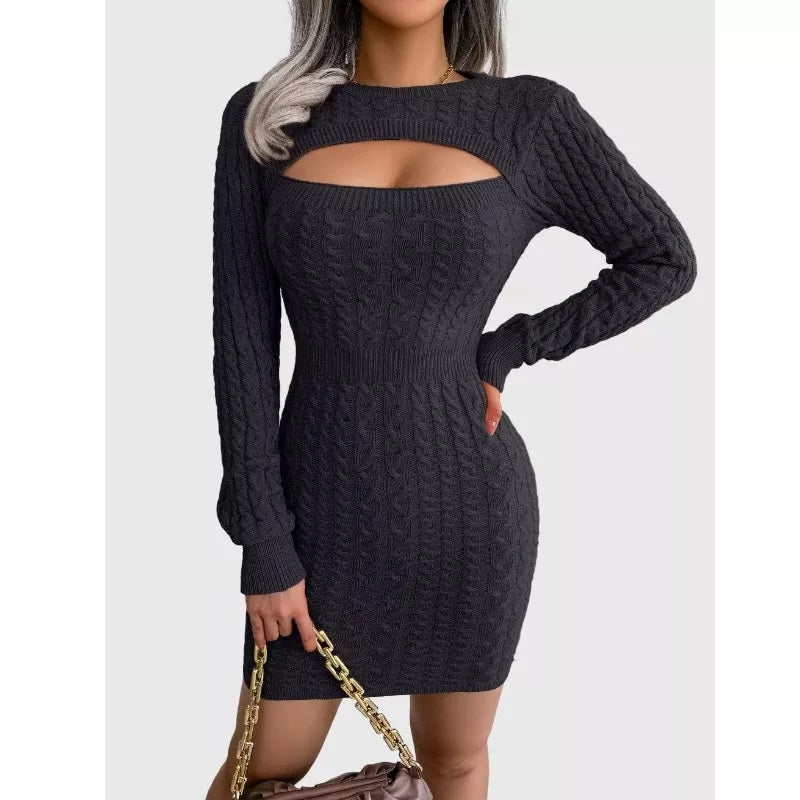 Cable Knit Black Sweater Dress Bust Cut out Sexy Dress Bodycorn Fit –  REENOVY