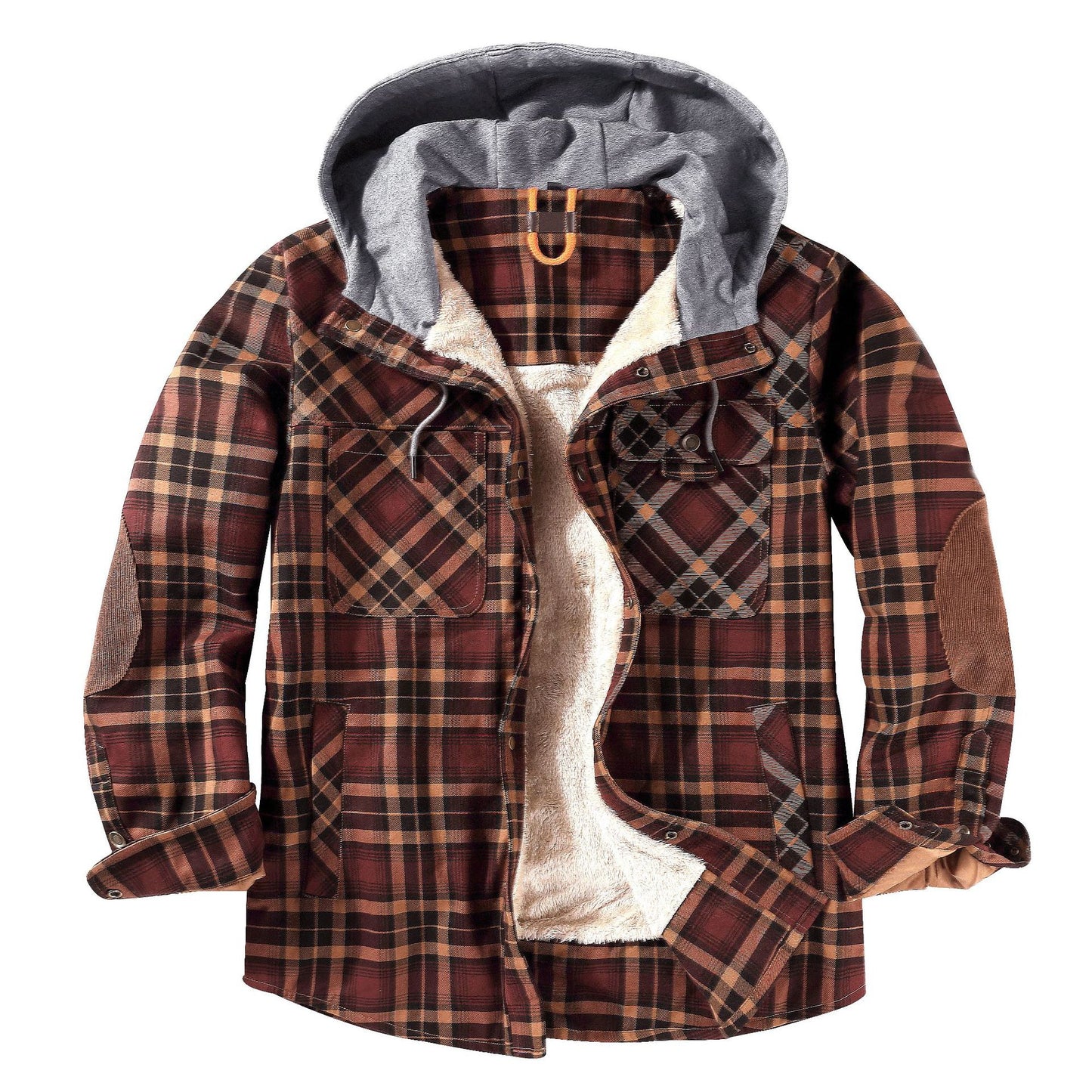 Mens Flannel Sherpa Jacket Checkered with Hood