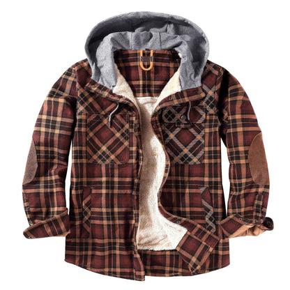Mens Flannel Sherpa Jacket Checkered with Hood