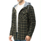 Men's outdoors Flannel Lined Shirt Jacket Hooded Vintage Jacket In Green Checks