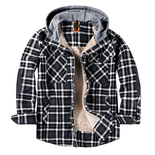 Men's Flannel Sherpa Lined Shirt Jackets Checkered with Hood