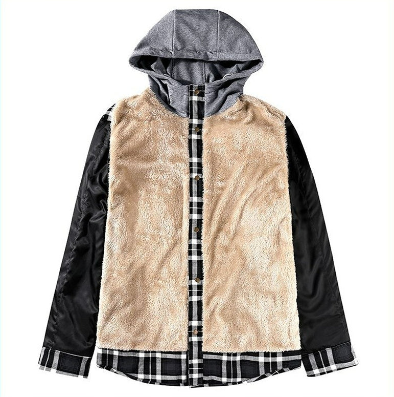 Men's Flannel Sherpa Lined Shirt Jackets Checkered with Hood