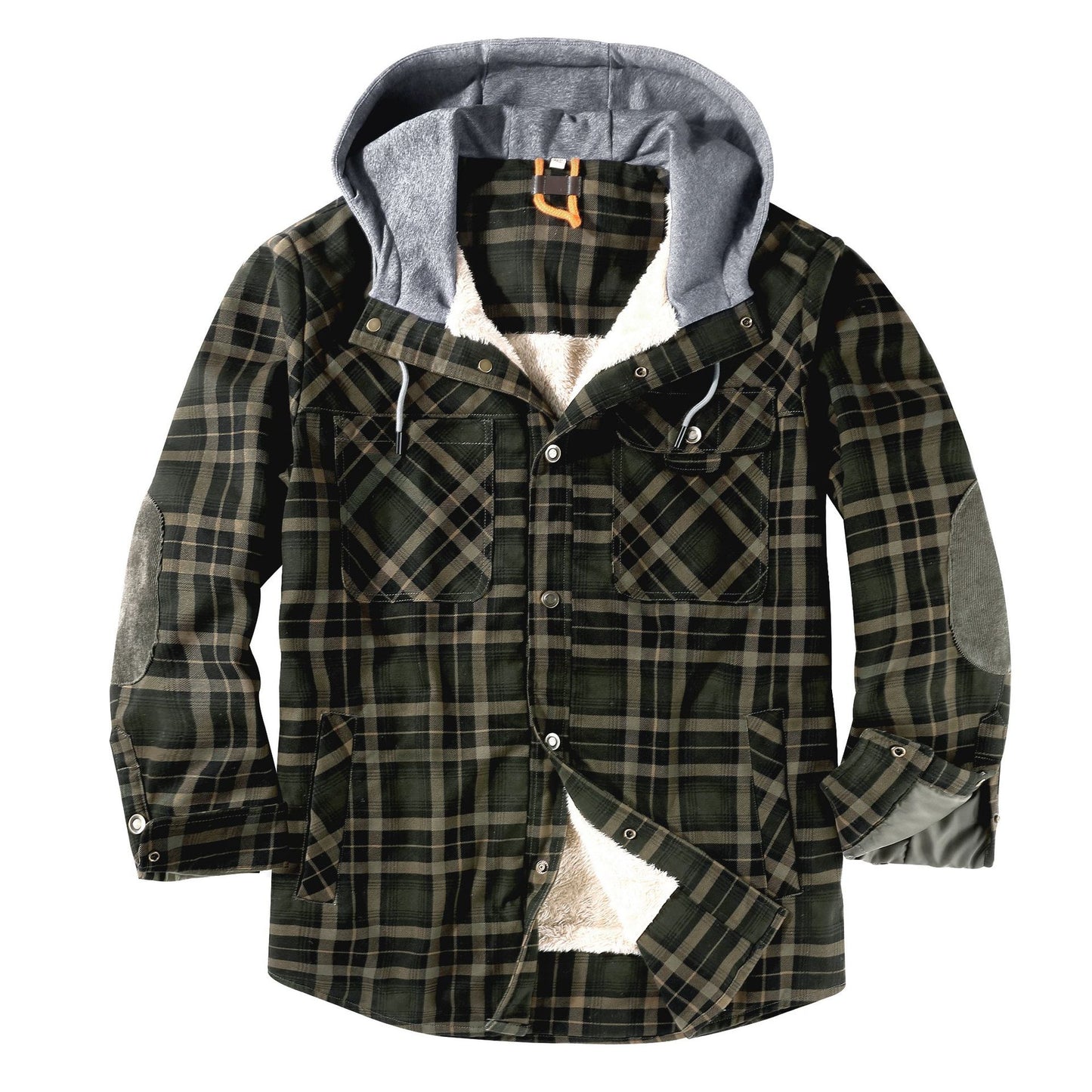 Men's outdoors Flannel Lined Shirt Jacket Hooded Vintage Jacket In Green Checks