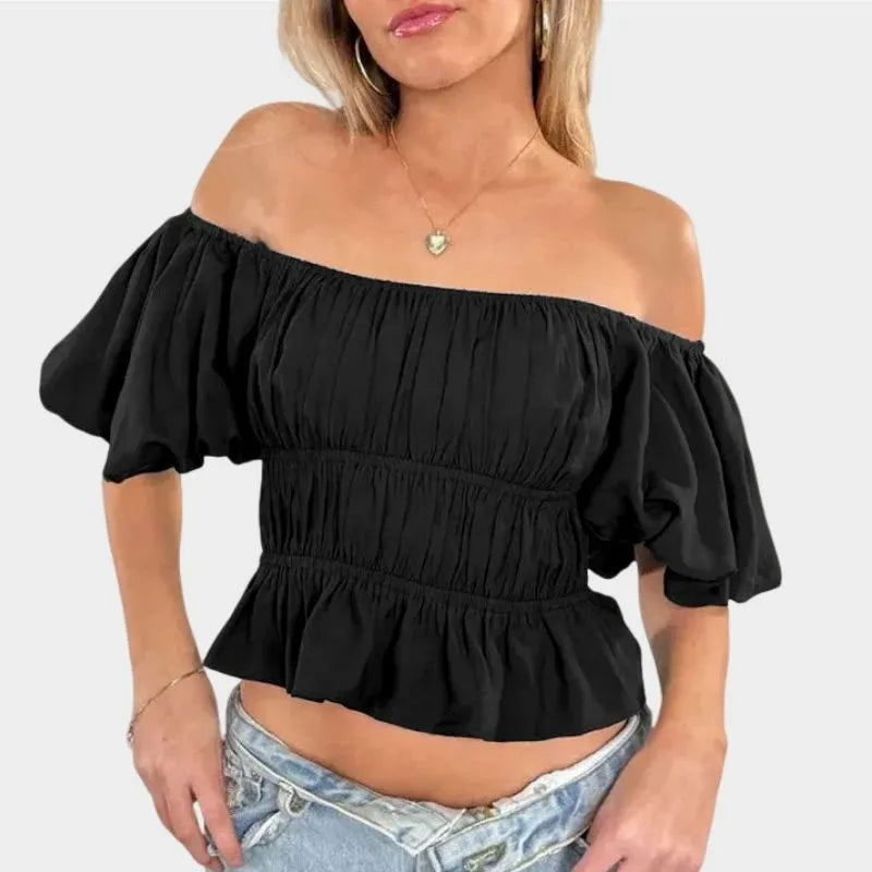 Black Puff Sleeve Crop Top
