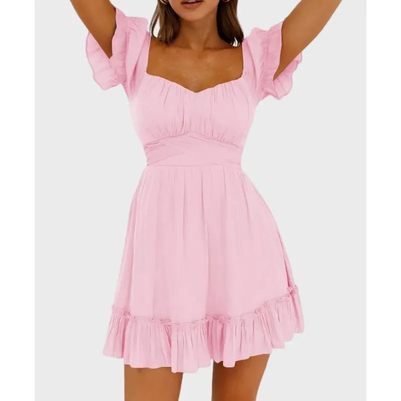 Pink Off The Shoulder Dress Ruffle Wedding Guest Dress