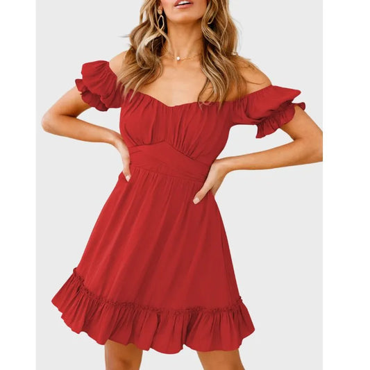 Red Off The Shoulder Dress Ruffle Dress for Women