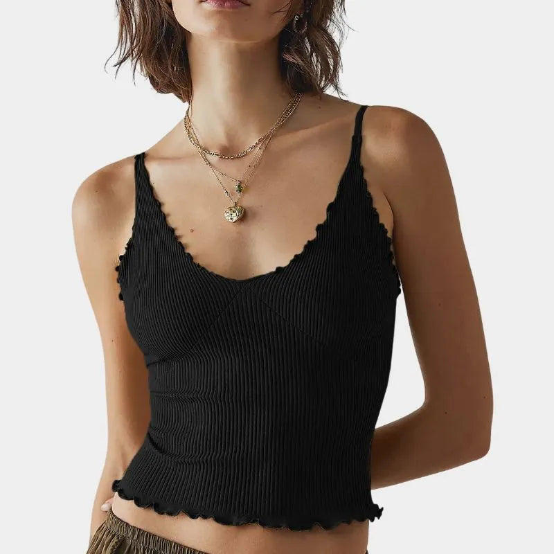 Spaghetti Strap Crop Top in Black 3 IN 1