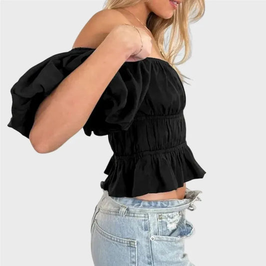 Black Puff Sleeve Crop Top