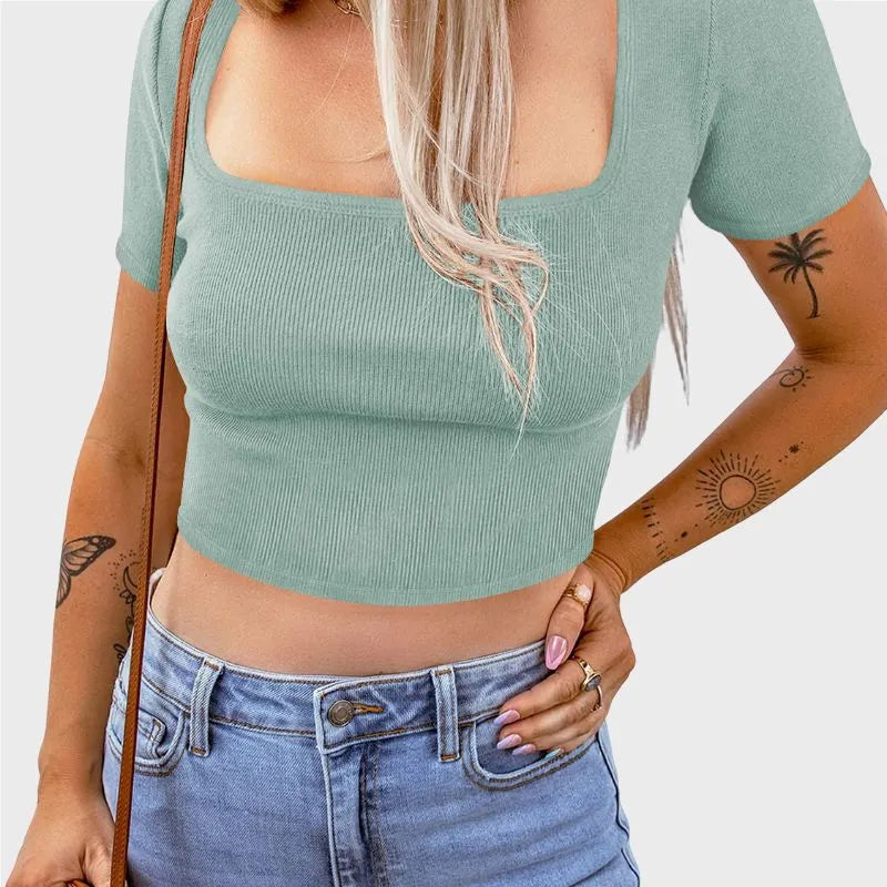 Green Crop Top Short Sleeve for Women