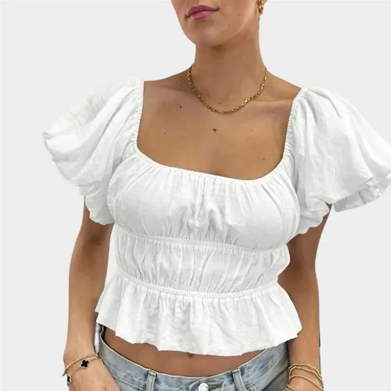 White Puff Sleeve Crop Top Off The Shoulder