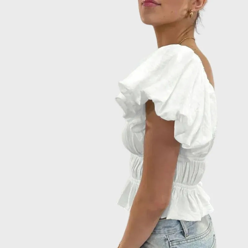 White Puff Sleeve Crop Top Off The Shoulder