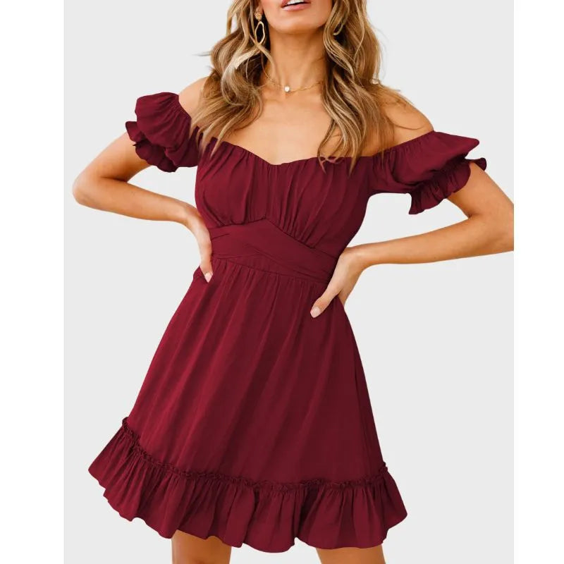 Off The Shoulder Dress Short Sleeve Ruffle Dress