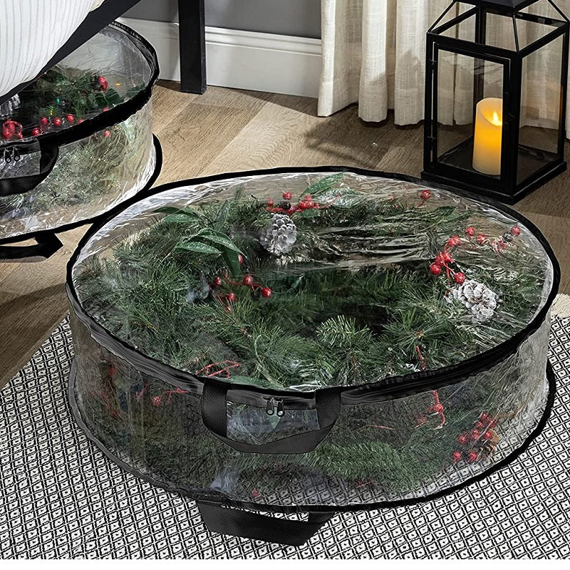 2-Pack Christmas Wreath Storage Bag Clear PVC Plastic with Zippers and Reinforced Handles