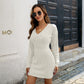 Women's Cable Knit Winter Dress V neck Slim Fit Pullover Dress in Off White
