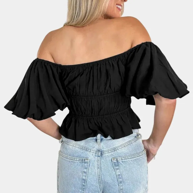 Black Puff Sleeve Crop Top