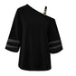 One Shoulder Blouse Elbow Sleeve Black Blouse