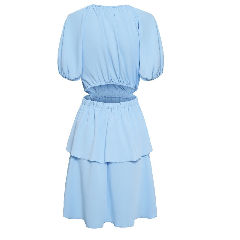 Open Back Wedding Dresses V Neck Blue Dress
