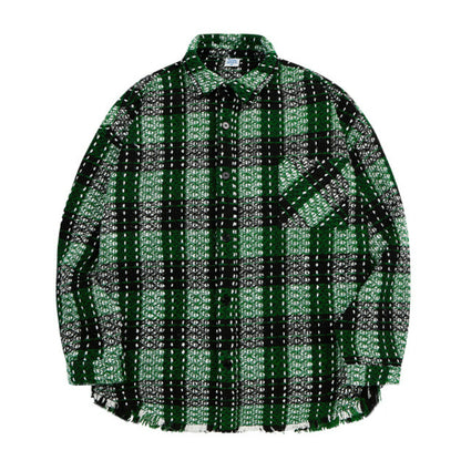 Men's Designed Shirts Jacket Long Sleeve Plaid Fringe Coat