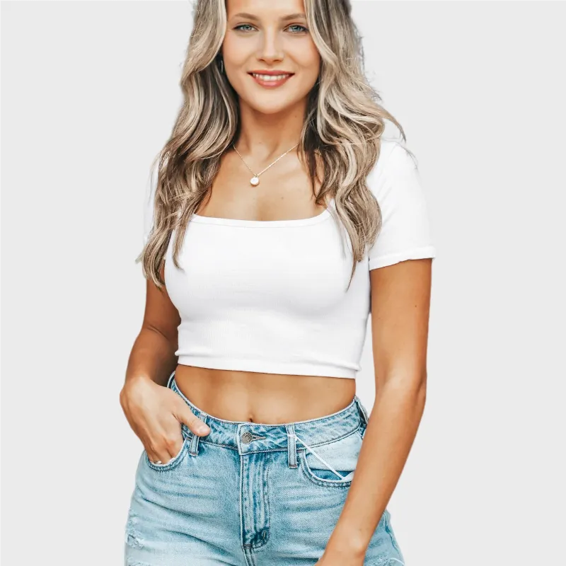 White Crop Top Short Sleeve for Women